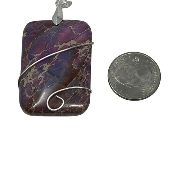 Wire Wrapped Stone‎ Pendant Pink Purple Jasper Silver Tone - Picture 4 of 7